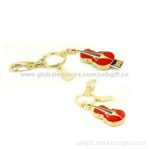 4GB USB flash drive, Gold and red mix guitar shaped, slap-up